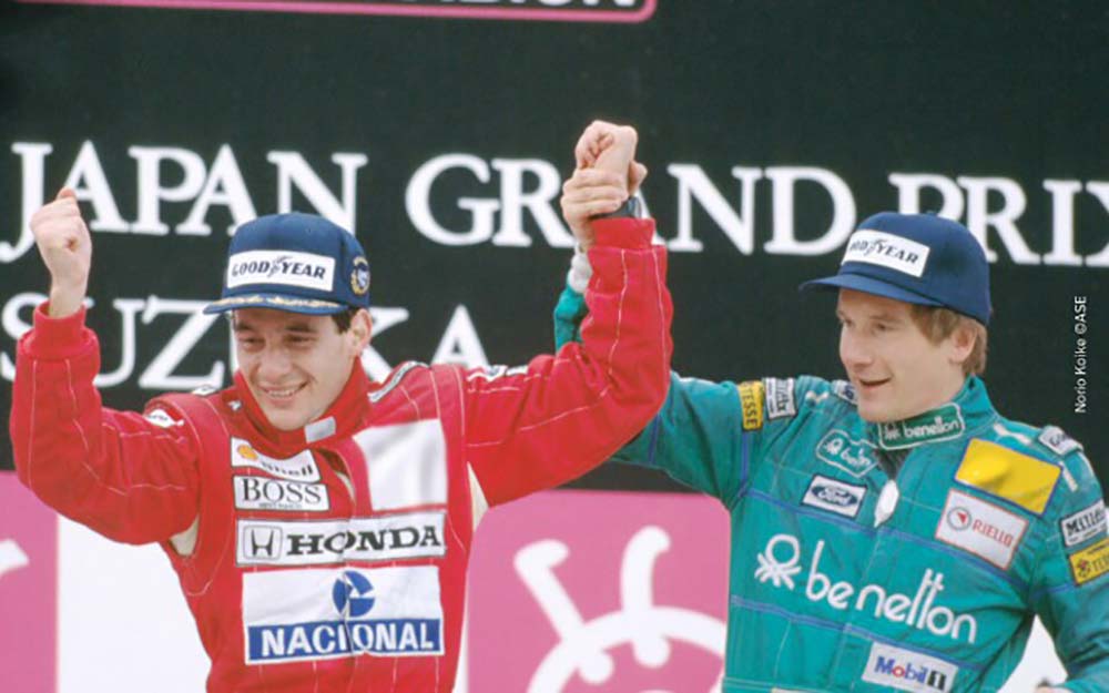 Senna celebrating his first F1 Championship